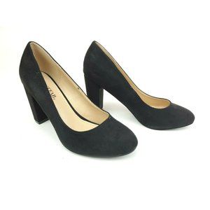 JUSTFAB Lavine Block Heel Pump Size 6.5 Black Faux Suede